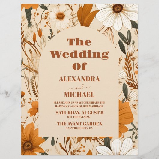 バジェット焦げオレンジ色の水の色のワイルドフラワー結婚ズ チラシ (正面)