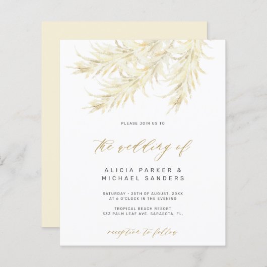 バジェット熱帯パンパスグラス結婚式招待状 (正面/裏面)