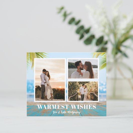 バジェット熱帯ビーチクリスマスフォトカード (スタンド正面)