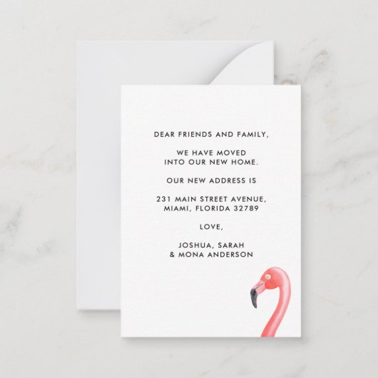 バジェット熱帯性フラミンゴが新しいアドレス移動 ノートカード (裏面)
