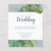 バジェット熱帯緑の灰色の結婚式の招待 (正面)