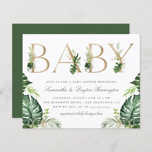 バジェット熱帯緑の金ゴールドレターベビーシャワー (正面/裏面)