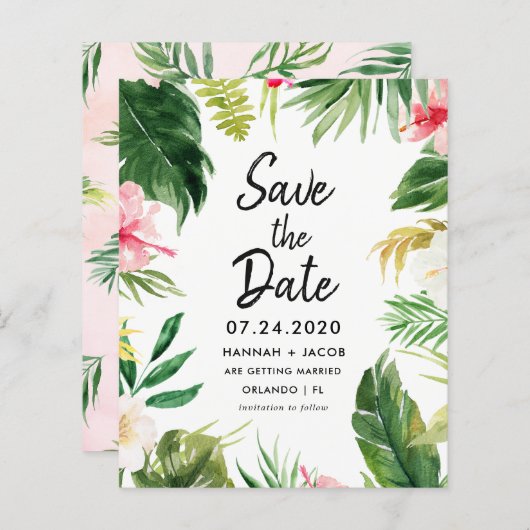 バジェット熱帯葉ルアウ(ハワイ式宴会)の日付を保存 (正面/裏面)