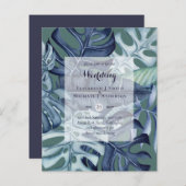 バジェット熱帯葉国の目的地の結婚式招待状 (正面/裏面)