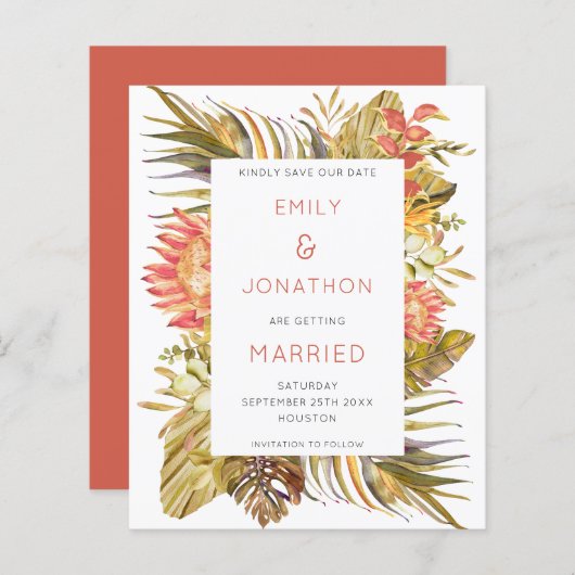 バジェット熱帯雨木婚礼の日付を保存 (正面/裏面)