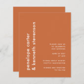バジェット燃モダン焼オレンジシンプル色の結婚式の招待 (正面/裏面)