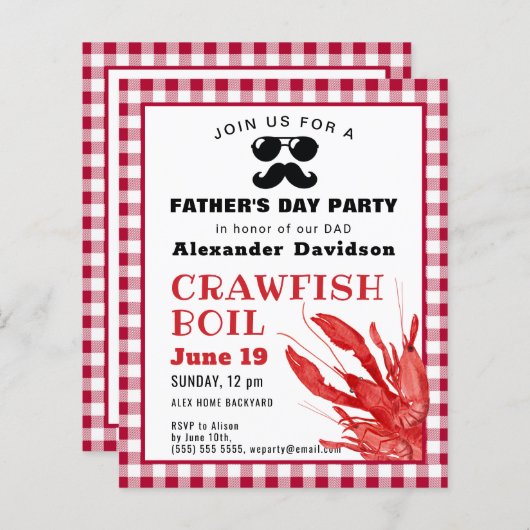 バジェット父の日クロウフィッシュ沸騰パーティの招待状 (正面/裏面)