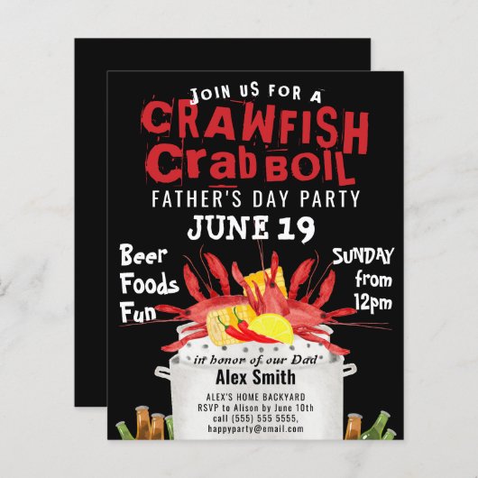 バジェット父の日クロウフィッシュ沸騰パーティの招待状 (正面/裏面)