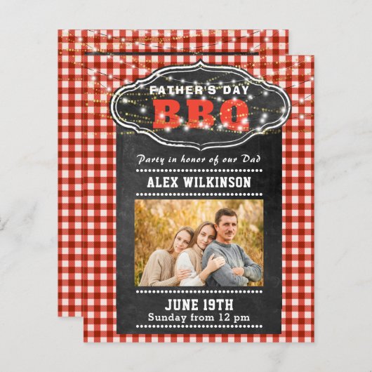 バジェット父の日レッドプレイドチョークBBQ招待状 (正面/裏面)