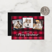 バジェット犬カスタムペットフォトレッドプレイドクリスマス ノートカード (正面/裏面インサイチュ)