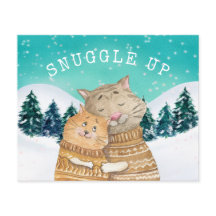バジェット猫抱き寄せスノー・ホリデー・カード