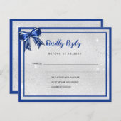 バジェット王室のシルバエレガントー・ブルー・ボウ結婚式RSVP (正面/裏面)