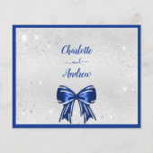 バジェット王室のシルバエレガントー・ブルー・ボウ結婚式RSVP (裏面)