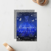 バジェット王室のブルーシルバーグリッターガウンキンセアニェラ ノートカード (正面/裏面インサイチュ)