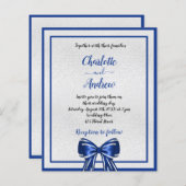 バジェット王室のブルーシルバーボウ結婚式招待状 (正面/裏面)
