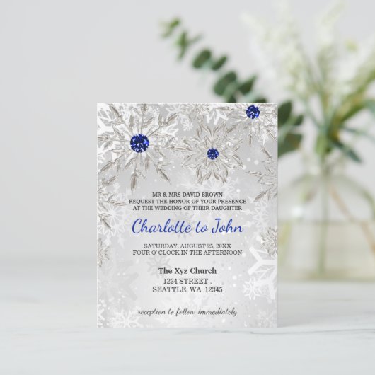 バジェット王室のブルースノーフレーク結婚式招待状 (スタンド正面)