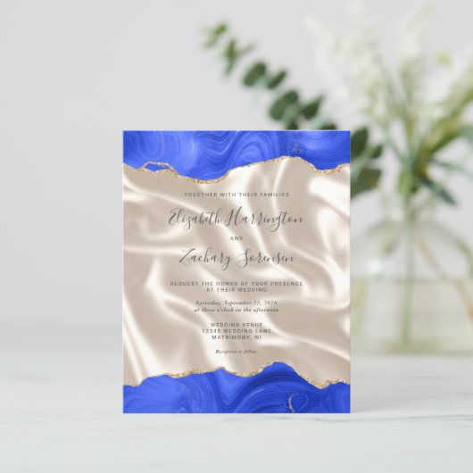 バジェット王室のブルー金ゴールドアゲートアイボリーシルク結婚ス (スタンド正面)