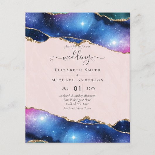 バジェット瑪瑙ブルーパープルピンク金ゴールド結婚式の招待 チラシ (正面)