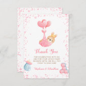 バジェット甘い小さなバニーラビットガールベイビーシャワー サンキューカード (正面/裏面)