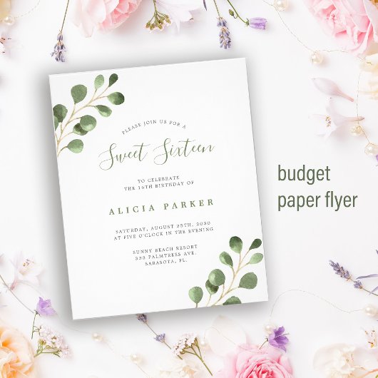 バジェット甘い16シンプル歳の誕生日パーティーの招待 チラシ