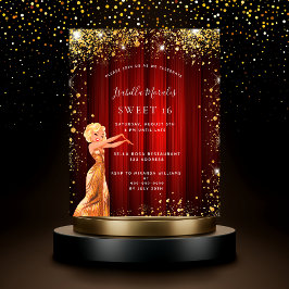 バジェット甘い16レッド金ゴールドグリッタードレスムービー