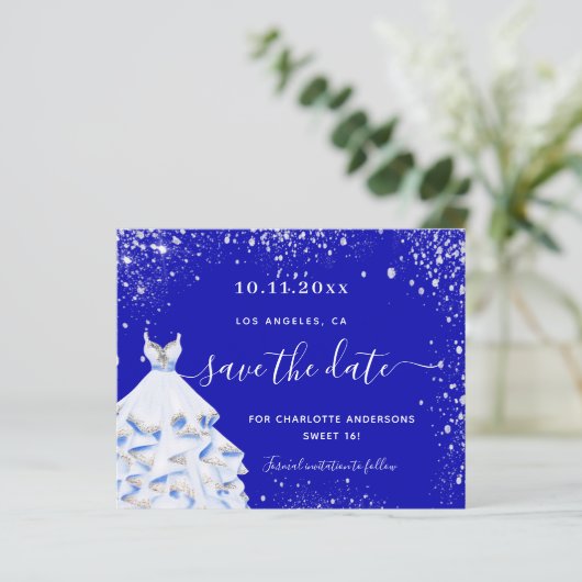 バジェット甘王室のい16青のドレスは日付を保存 (スタンド正面)