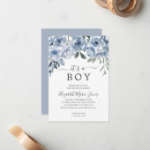 バジェット男の子の埃っぽい青いフローラの赤ちゃんシャワー ノートカード (正面/裏面インサイチュ)