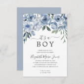 バジェット男の子の埃っぽい青いフローラの赤ちゃんシャワー ノートカード (正面/裏面)