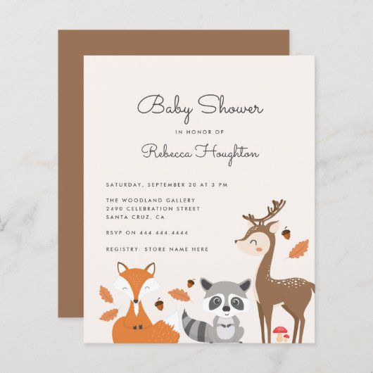 バジェット男女兼用ウッドランド動物の赤ちゃんシャワー (正面/裏面)