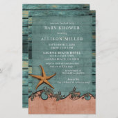 バジェット男女兼用ビーチベビーシャワー招待状 (正面/裏面)