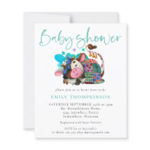 バジェット男女兼用牛ティール（緑がかった色）ベビーシャワー招待状