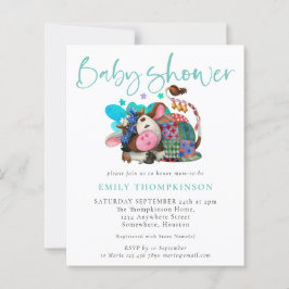 バジェット男女兼用牛ティール（緑がかった色）ベビーシャワー招待状