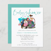 バジェット男女兼用牛ティール(緑がかった色)ベビーシャワー招待状 (正面/裏面)