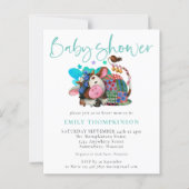 バジェット男女兼用牛ティール(緑がかった色)ベビーシャワー招待状 (正面)