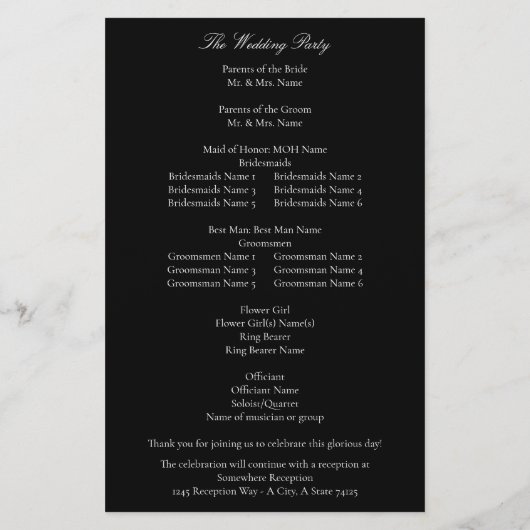 バジェット白エレガントな結婚式 – Black MED チラシ (裏面)