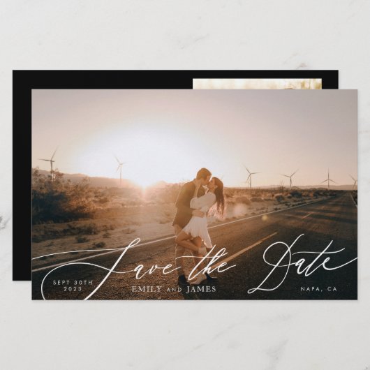 バジェット白シンプルい写真結婚式の日付を保存 (正面/裏面)