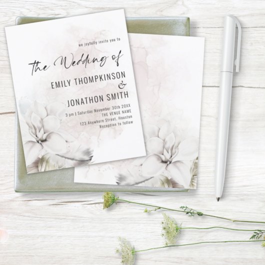 バジェット白フローラ水彩結婚式の招待