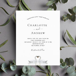 バジェット白鳥カップル白結婚式招待状