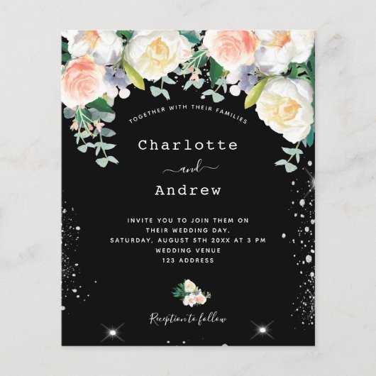 バジェット白黒ピンク花模様ス結婚シルバー (正面)