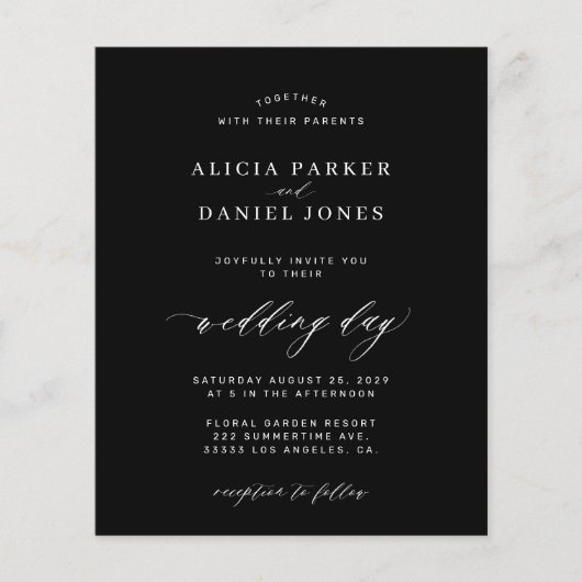 バジェット白黒フォト結婚式招待状 (正面)