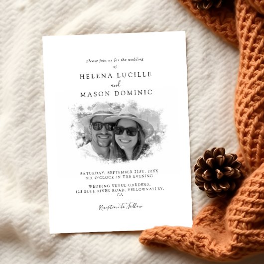 バジェット白黒モダン写真結婚の 招待状