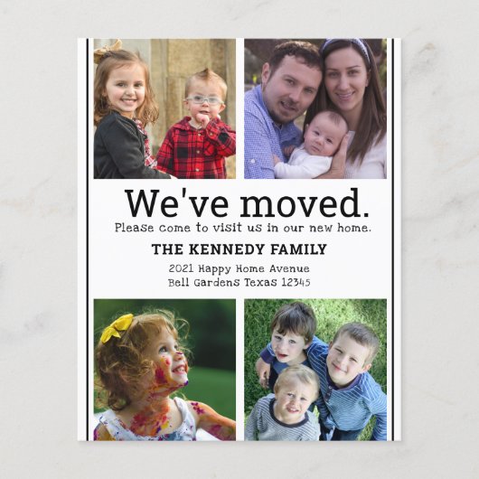 バジェット白黒4フォトコラージュ移動カード (正面)