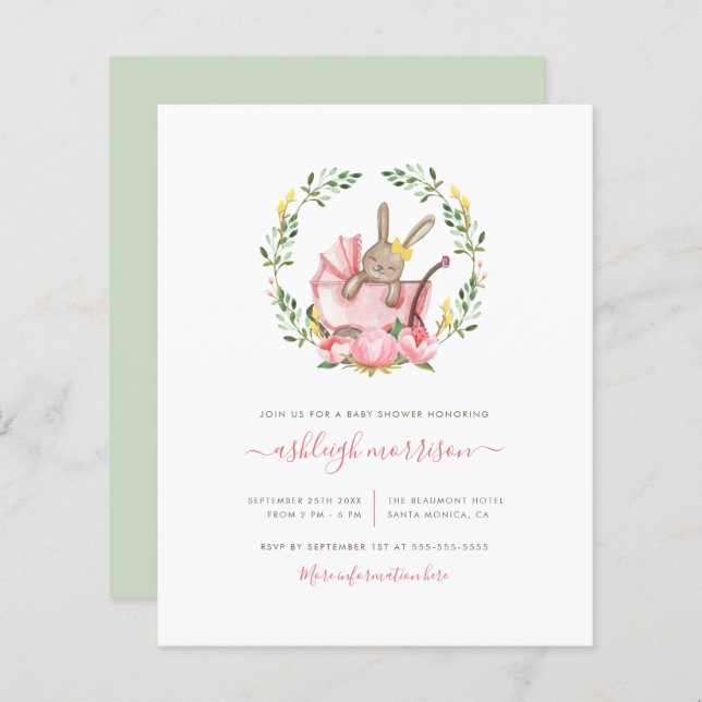 バジェット眠りバニー乳母車ベビーガールシャワー (正面/裏面)