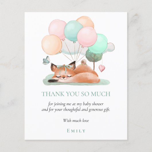 バジェット睡眠キツネティール（緑がかった色）ベビーシャワーありがとう (正面)