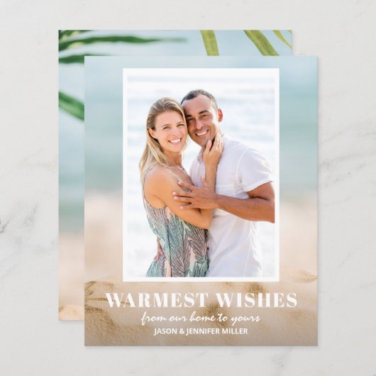 バジェット砂と海のビーチ写真クリスマスカード (正面/裏面)