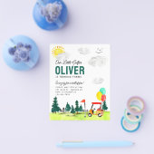 バジェット私たちのリトルゴルファーのカートクラブゴルフ誕生日 チラシ (シングル)