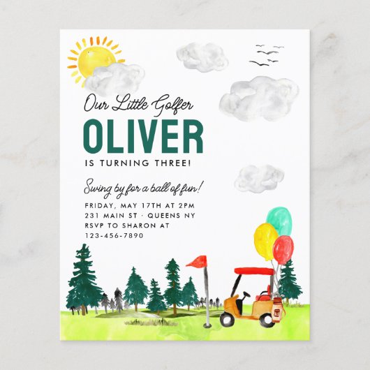 バジェット私たちのリトルゴルファーのカートクラブゴルフ誕生日 チラシ (正面)