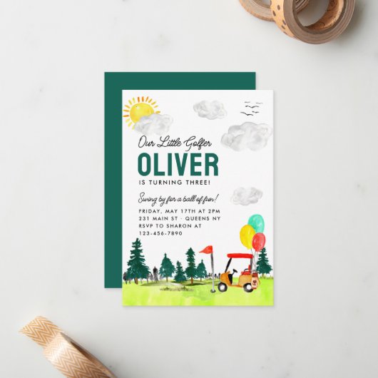 バジェット私たちのリトルゴルファーのカートクラブゴルフ誕生日 ノートカード (正面/裏面インサイチュ)