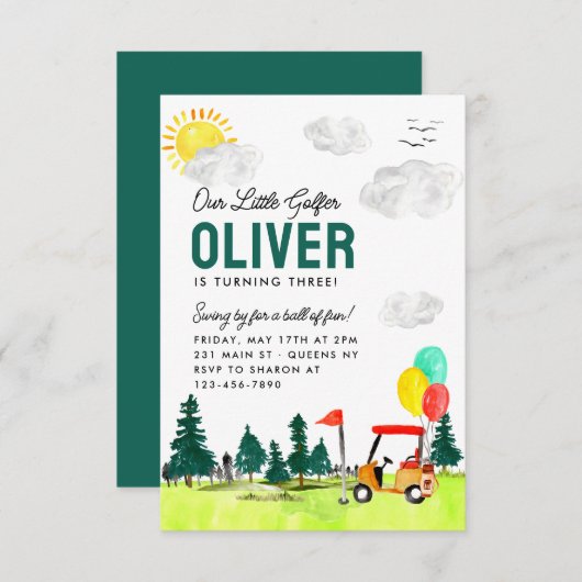 バジェット私たちのリトルゴルファーのカートクラブゴルフ誕生日 ノートカード (正面/裏面)