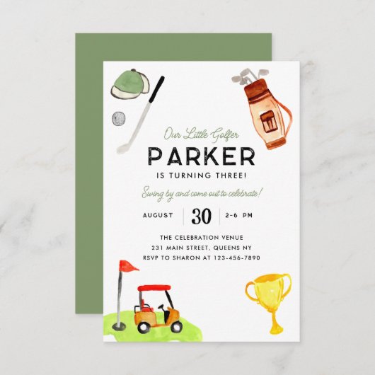 バジェット私たちのリトルゴルファーバッグカートゴルフ誕生日 ノートカード (正面/裏面)